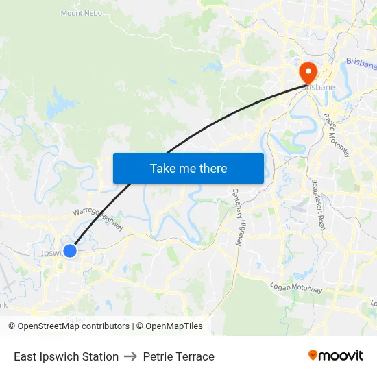 East Ipswich Station to Petrie Terrace map