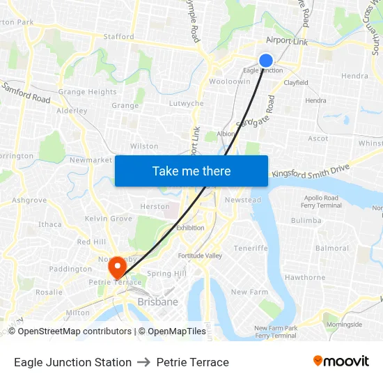 Eagle Junction Station to Petrie Terrace map