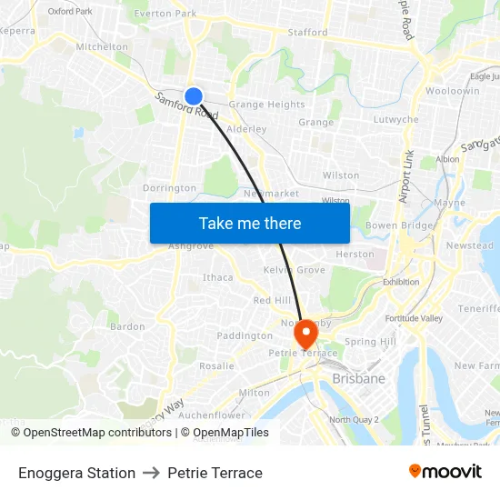 Enoggera Station to Petrie Terrace map
