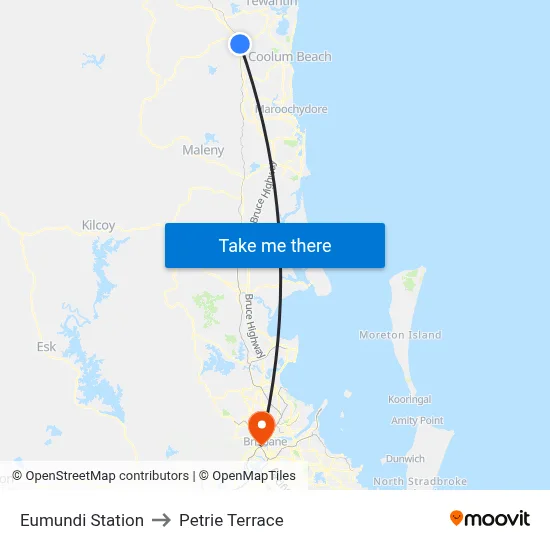 Eumundi Station to Petrie Terrace map