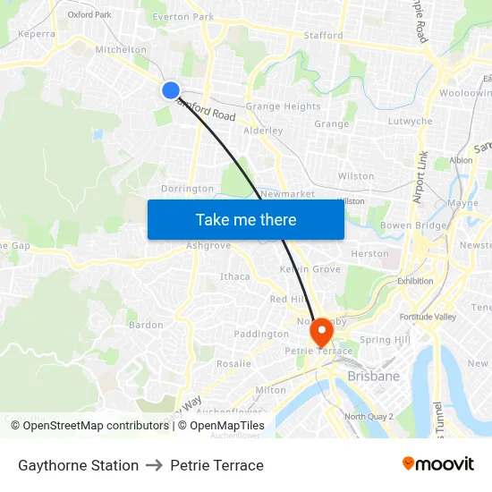 Gaythorne Station to Petrie Terrace map
