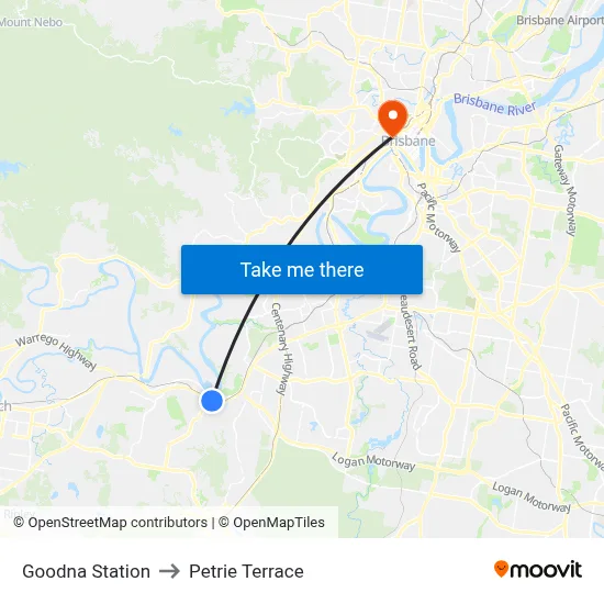 Goodna Station to Petrie Terrace map