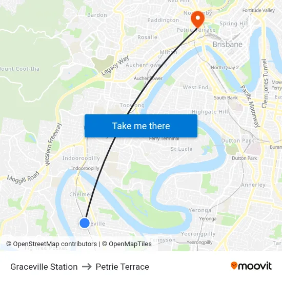 Graceville Station to Petrie Terrace map