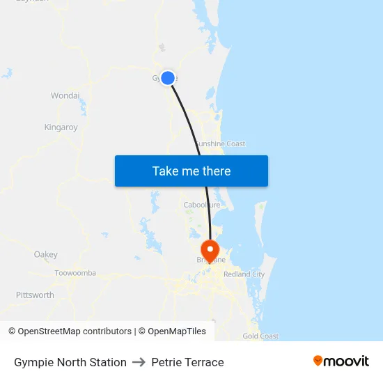 Gympie North Station to Petrie Terrace map