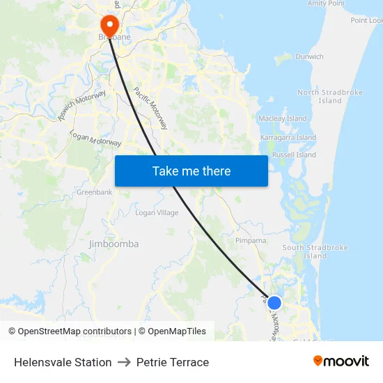 Helensvale Station to Petrie Terrace map