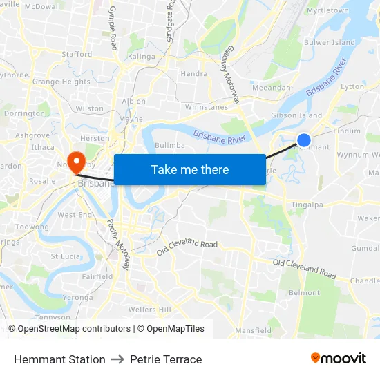 Hemmant Station to Petrie Terrace map