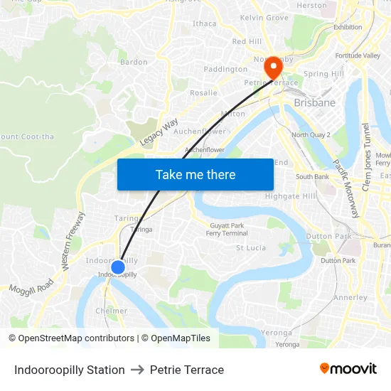Indooroopilly Station to Petrie Terrace map