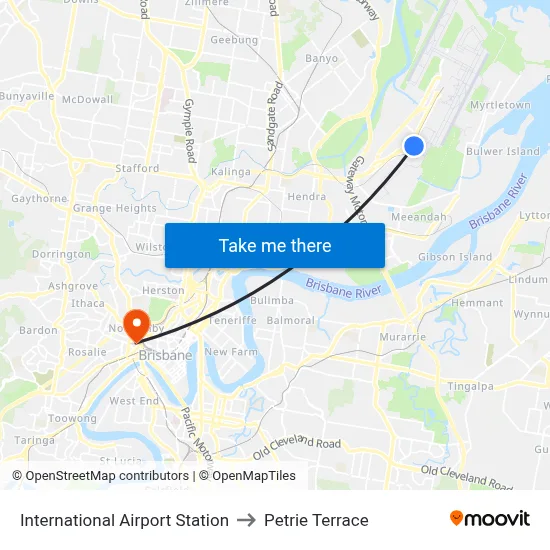 International Airport Station to Petrie Terrace map