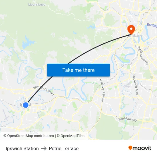 Ipswich Station to Petrie Terrace map