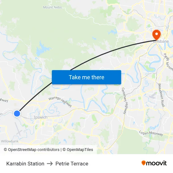 Karrabin Station to Petrie Terrace map