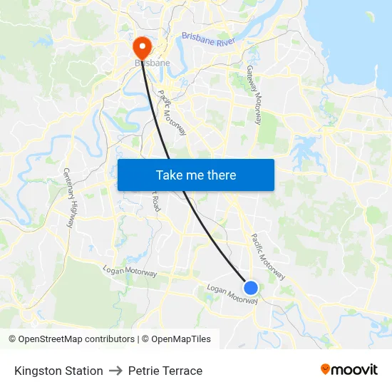 Kingston Station to Petrie Terrace map