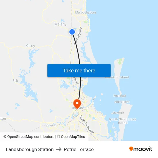 Landsborough Station to Petrie Terrace map