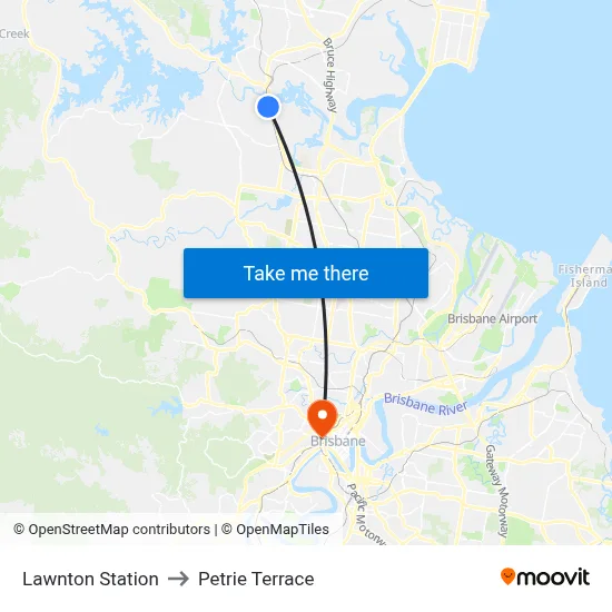 Lawnton Station to Petrie Terrace map