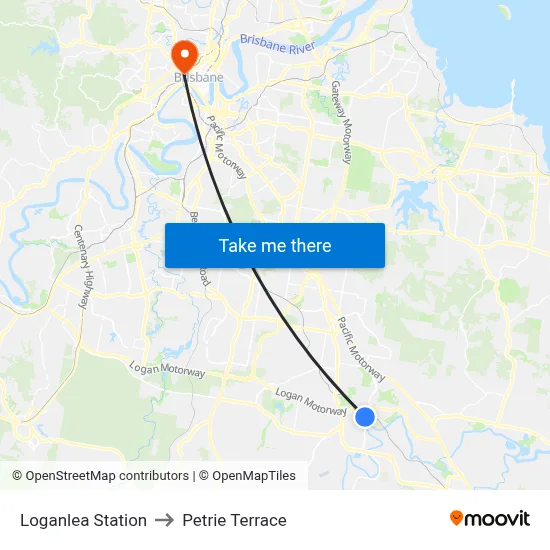Loganlea Station to Petrie Terrace map