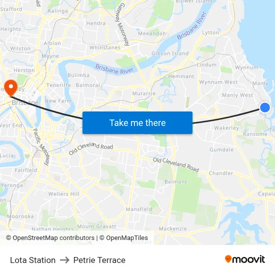 Lota Station to Petrie Terrace map