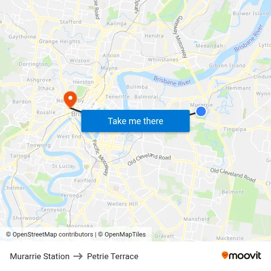 Murarrie Station to Petrie Terrace map