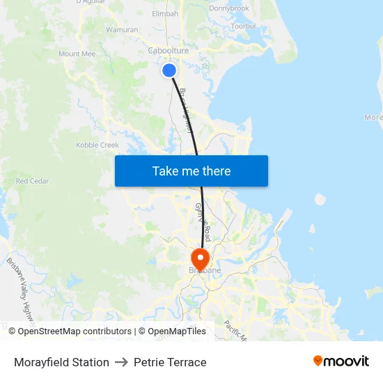 Morayfield Station to Petrie Terrace map