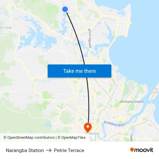 Narangba Station to Petrie Terrace map