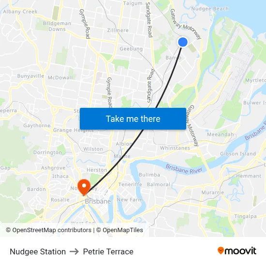 Nudgee Station to Petrie Terrace map