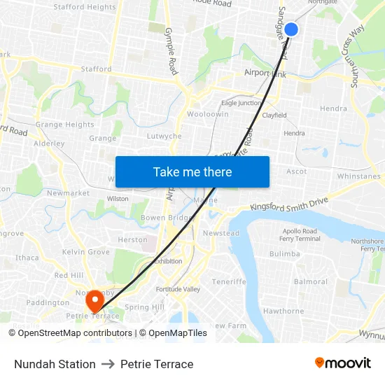 Nundah Station to Petrie Terrace map
