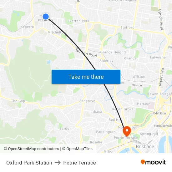 Oxford Park Station to Petrie Terrace map
