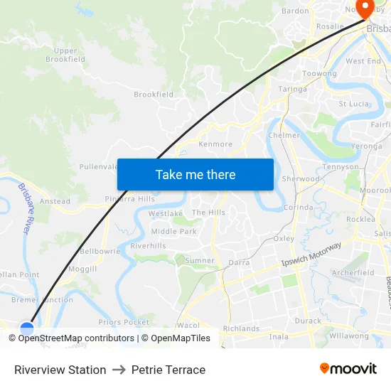 Riverview Station to Petrie Terrace map