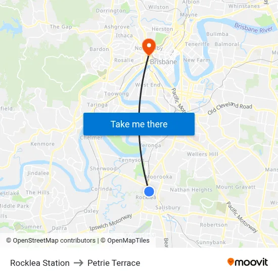 Rocklea Station to Petrie Terrace map