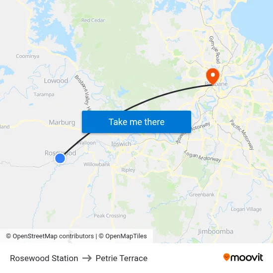 Rosewood Station to Petrie Terrace map
