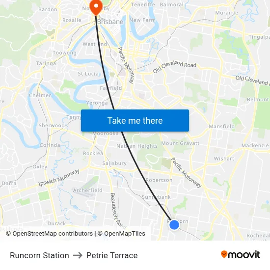Runcorn Station to Petrie Terrace map