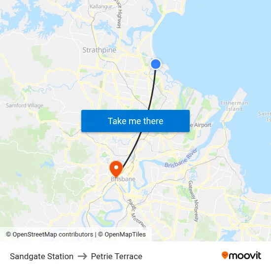 Sandgate Station to Petrie Terrace map