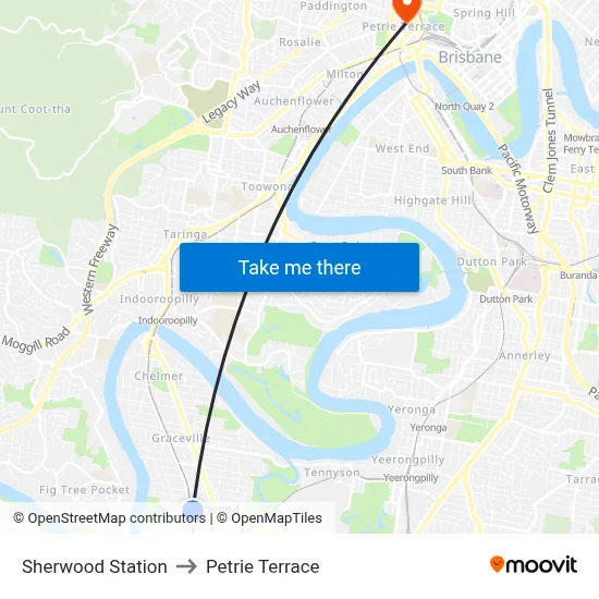 Sherwood Station to Petrie Terrace map