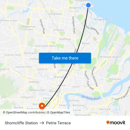 Shorncliffe Station to Petrie Terrace map