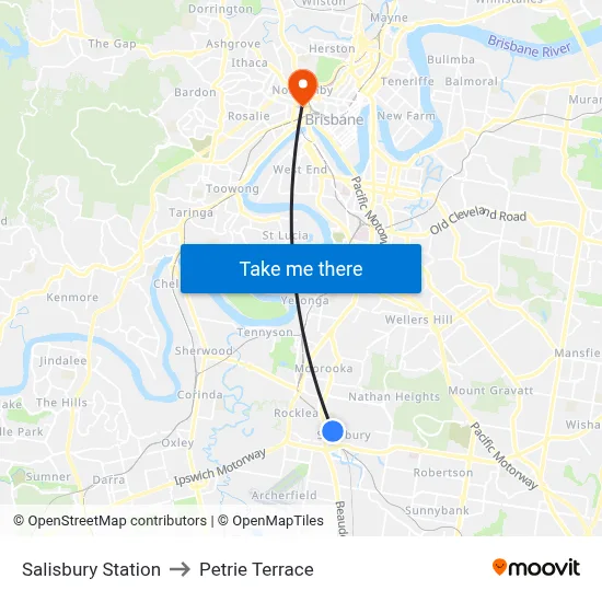 Salisbury Station to Petrie Terrace map