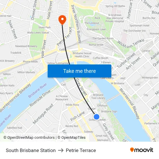 South Brisbane Station to Petrie Terrace map