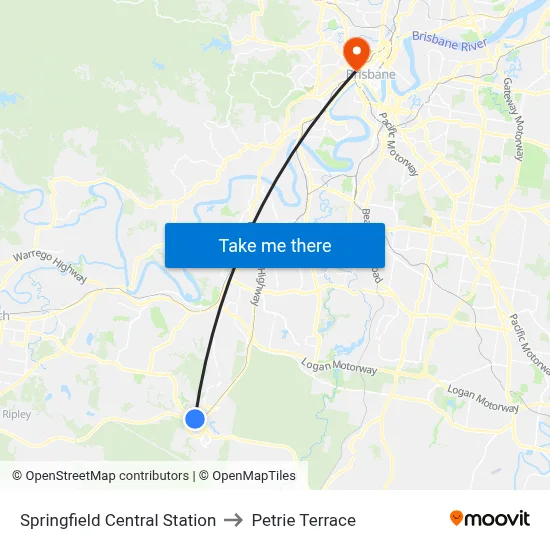 Springfield Central Station to Petrie Terrace map