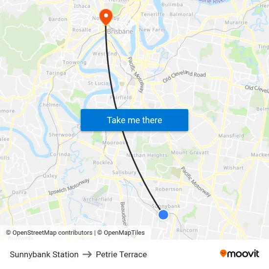 Sunnybank Station to Petrie Terrace map