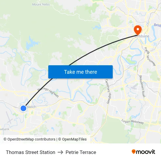 Thomas Street Station to Petrie Terrace map