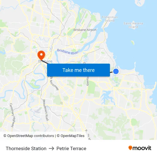 Thorneside Station to Petrie Terrace map
