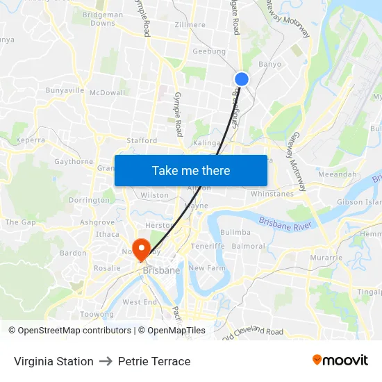 Virginia Station to Petrie Terrace map