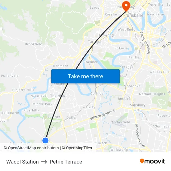 Wacol Station to Petrie Terrace map