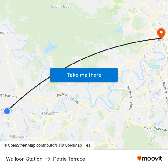 Walloon Station to Petrie Terrace map