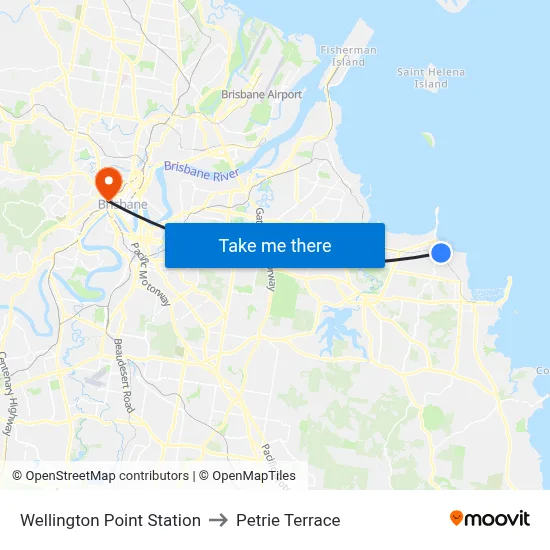 Wellington Point Station to Petrie Terrace map