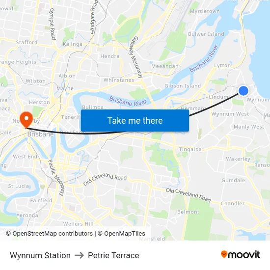 Wynnum Station to Petrie Terrace map