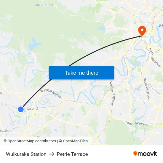 Wulkuraka Station to Petrie Terrace map