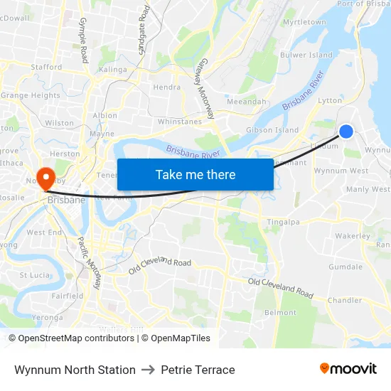 Wynnum North Station to Petrie Terrace map