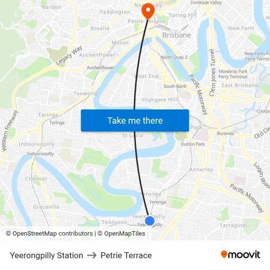 Yeerongpilly Station to Petrie Terrace map