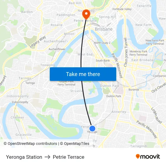 Yeronga Station to Petrie Terrace map