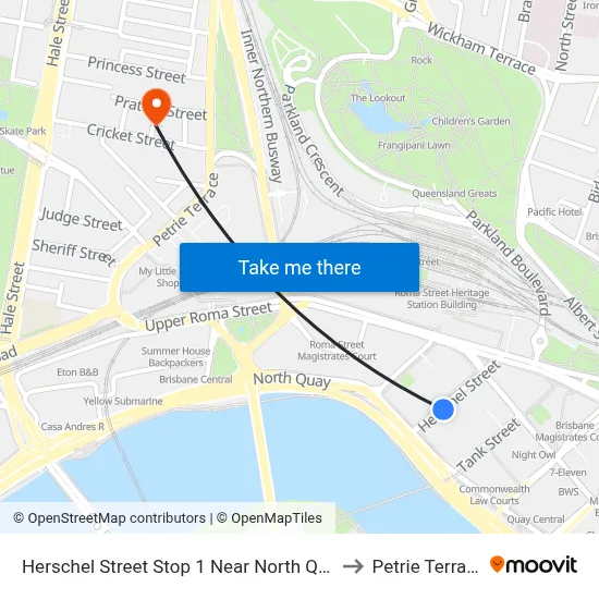 Herschel Street Stop 1 Near North Quay to Petrie Terrace map