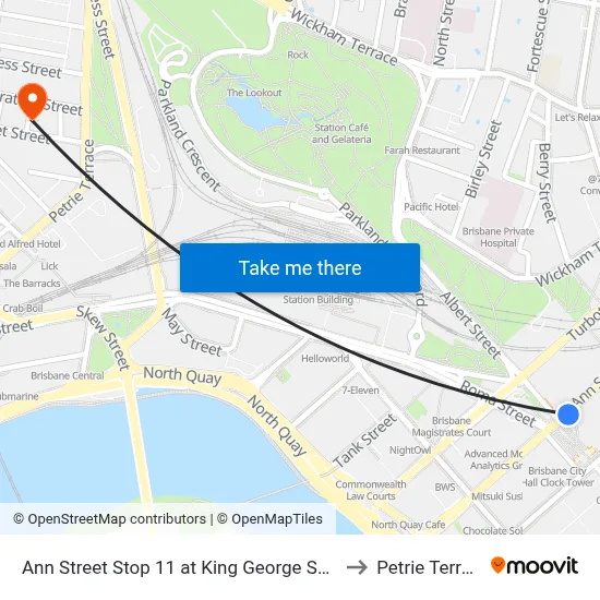 Ann Street Stop 11 at King George Square to Petrie Terrace map