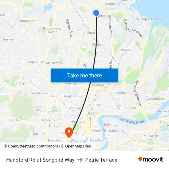 Handford Rd at Songbird Way to Petrie Terrace map